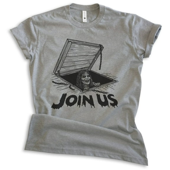 Join Us T-shirt, Unisex Women's Men's Shirt, Horror Movie Classic Film Lover Halloween Gift, Dark Heather Gray, Medium