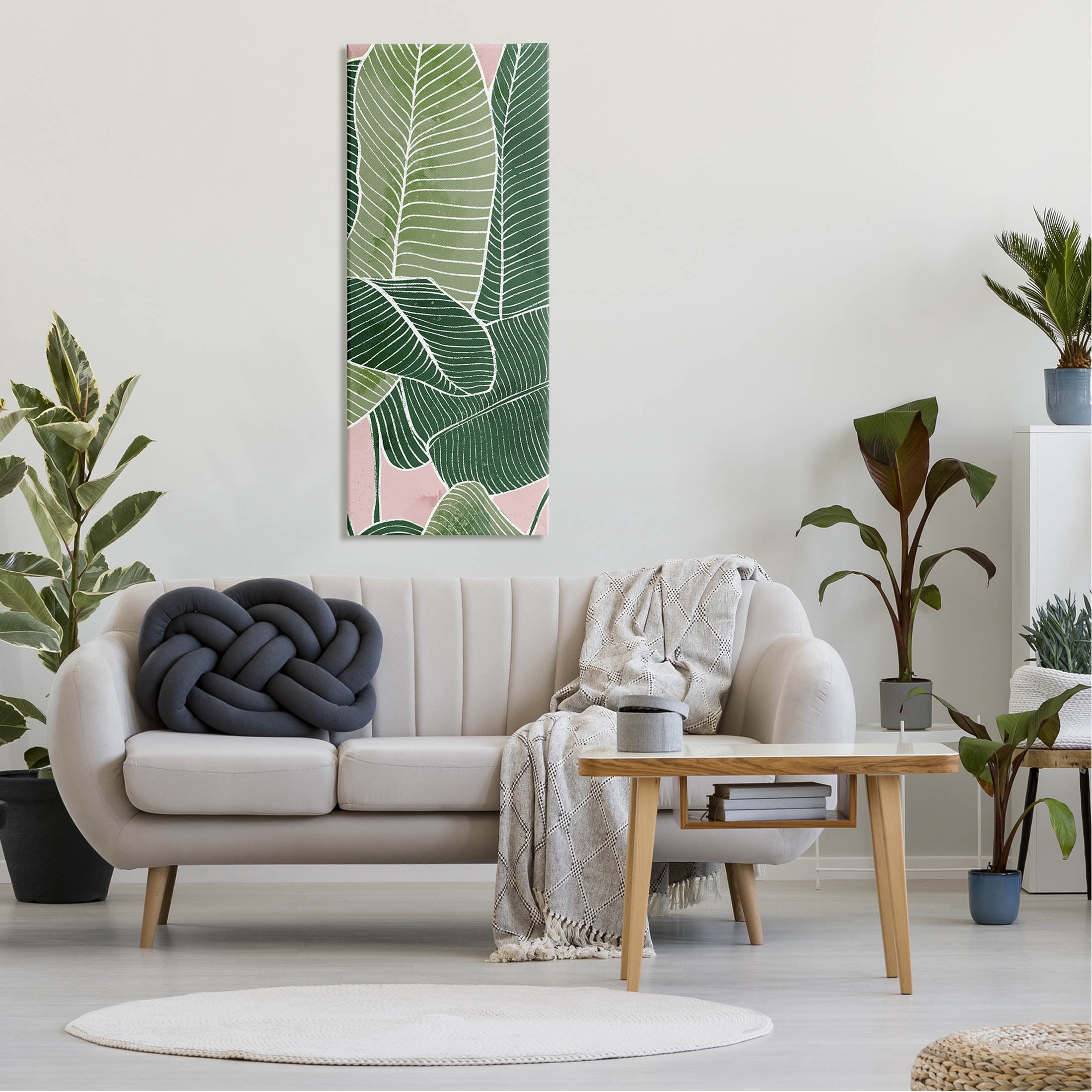 Pink Tropical Patterned Leaves Botanical & Floral Graphic Art Gallery Wrapped Canvas Print Wall Art