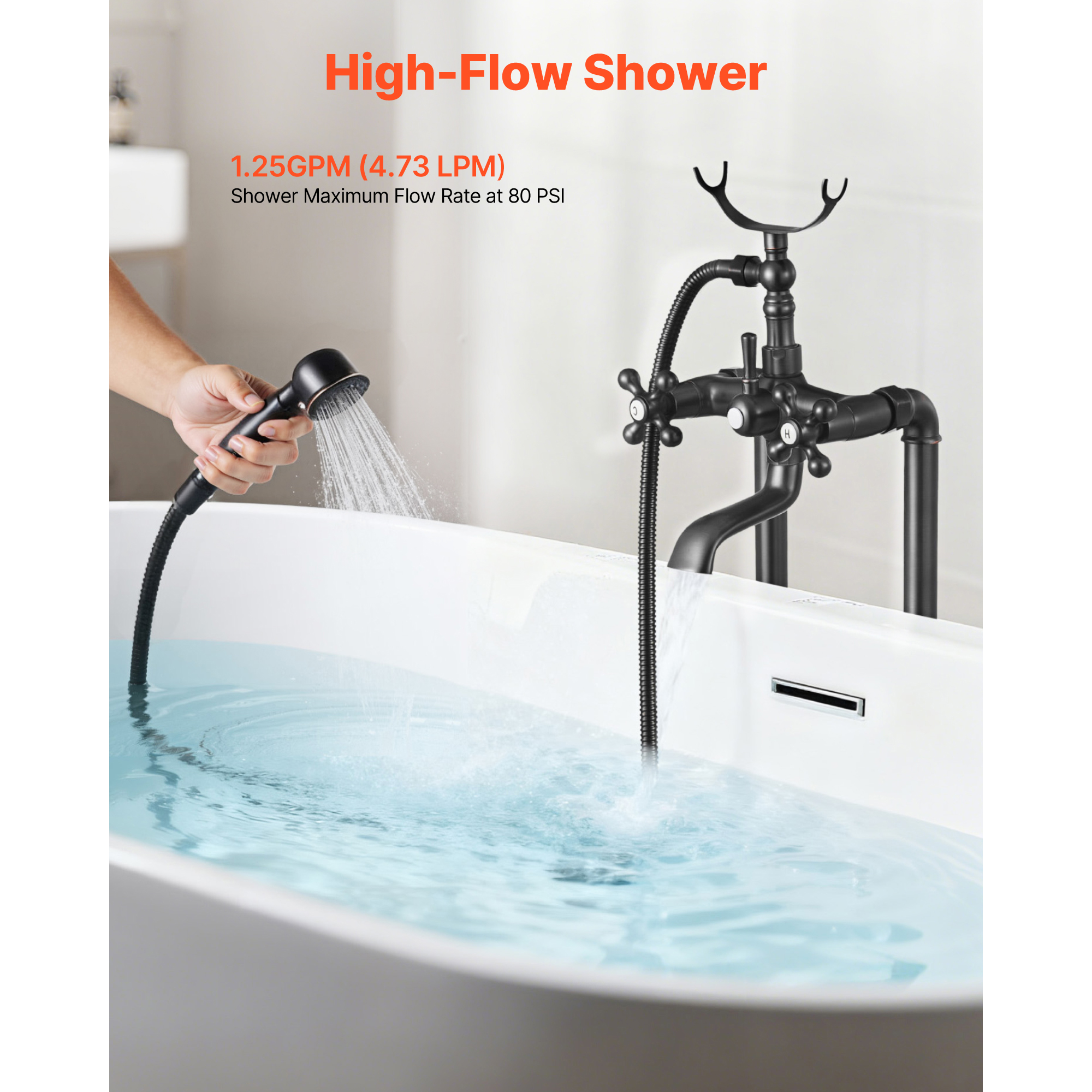 KFFKFF Freestanding Clawfoot Tub Faucet with Handheld Shower, Oil-Rubbed Bronze Finish, Vintage-Style Bathtub Filler with 360° Swivel Spout and 59-Inch Hose