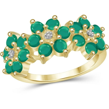 JewelersClub 2.16 Carat T.G.W. Emerald Gemstone and White Diamond Accent Gold over Sterling Silver Flower Ring