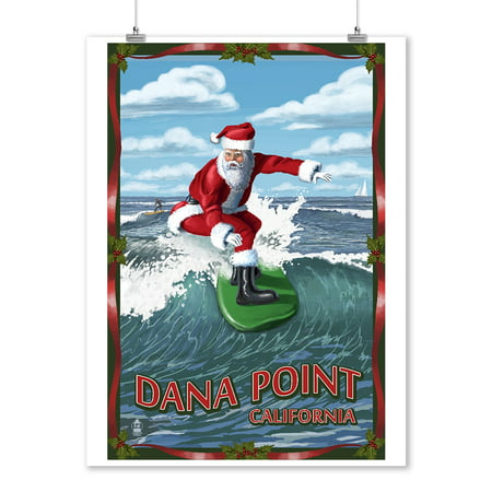 Dana Point, California - Santa Surfing - Lantern Press Artwork (9x12 Art Print, Wall Decor Travel Poster)