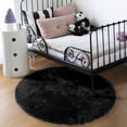 thumbnail image 4 of Alfombra redonda PAGISOFE negra para dormitorio, 150 x 150 cm, 4 of 7