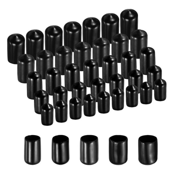 Uxcell 100Pcs Round Rubber End Caps Protective Caps 9mm 10mm 11mm 12mm 13mm Black Screw Thread Protectors