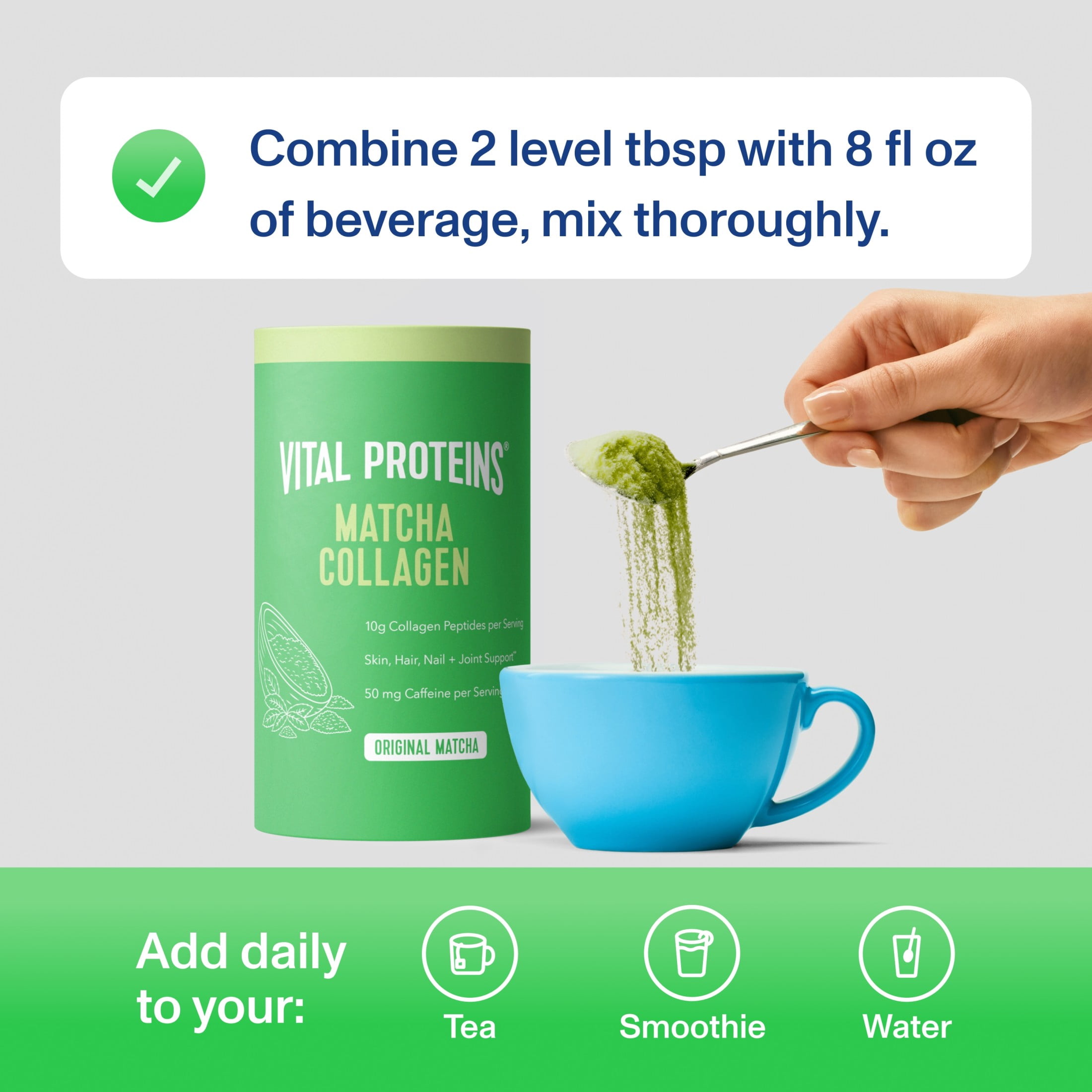 Vital Proteins Matcha Collagen Peptides Powder, Skin, Hair, Nail & Joint Support, Original, 10.5 oz