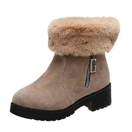 

fvwitlyh Ankle Boots for Women s Boots Wedge Heel Fashion Winter Women Snow Boots Low Heel Thick Sole Non Slip Side Flat Boots for Women Lace up