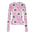 thumbnail image 6 of Taqqpue Women's Long Sleeve Shirts Casual Floral Print Crew Neck Crop Tops Basic Going Out Slim Fit Tight Y2K Blouse Tops, 6 of 7