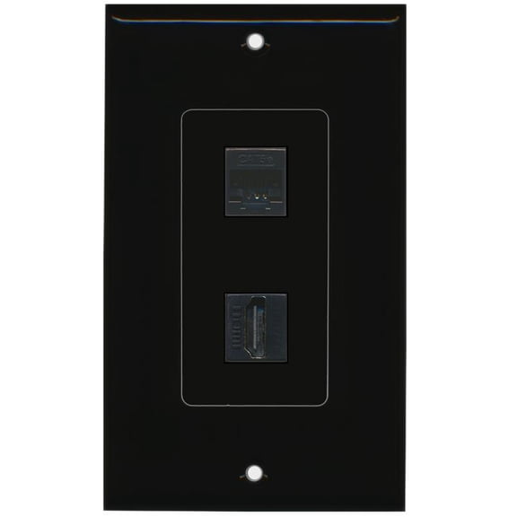 RiteAV - 1 Cat5e Ethernet and 1 HDMI Decorative Wall Plate - Black