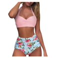 thumbnail image 2 of Women Vintage Swimsuit Two Piece Retro Halter Ruched High Waist Print Bikini Set, 2 of 5