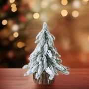 Mini Snow Flocked Christmas Tree Small Wooden Base White Snow Pine Tree for Xmas Artificial Tabletop Tiny Decoration for Bedroom Table Desk Home Party Decor Supplies, 7.8 Inch