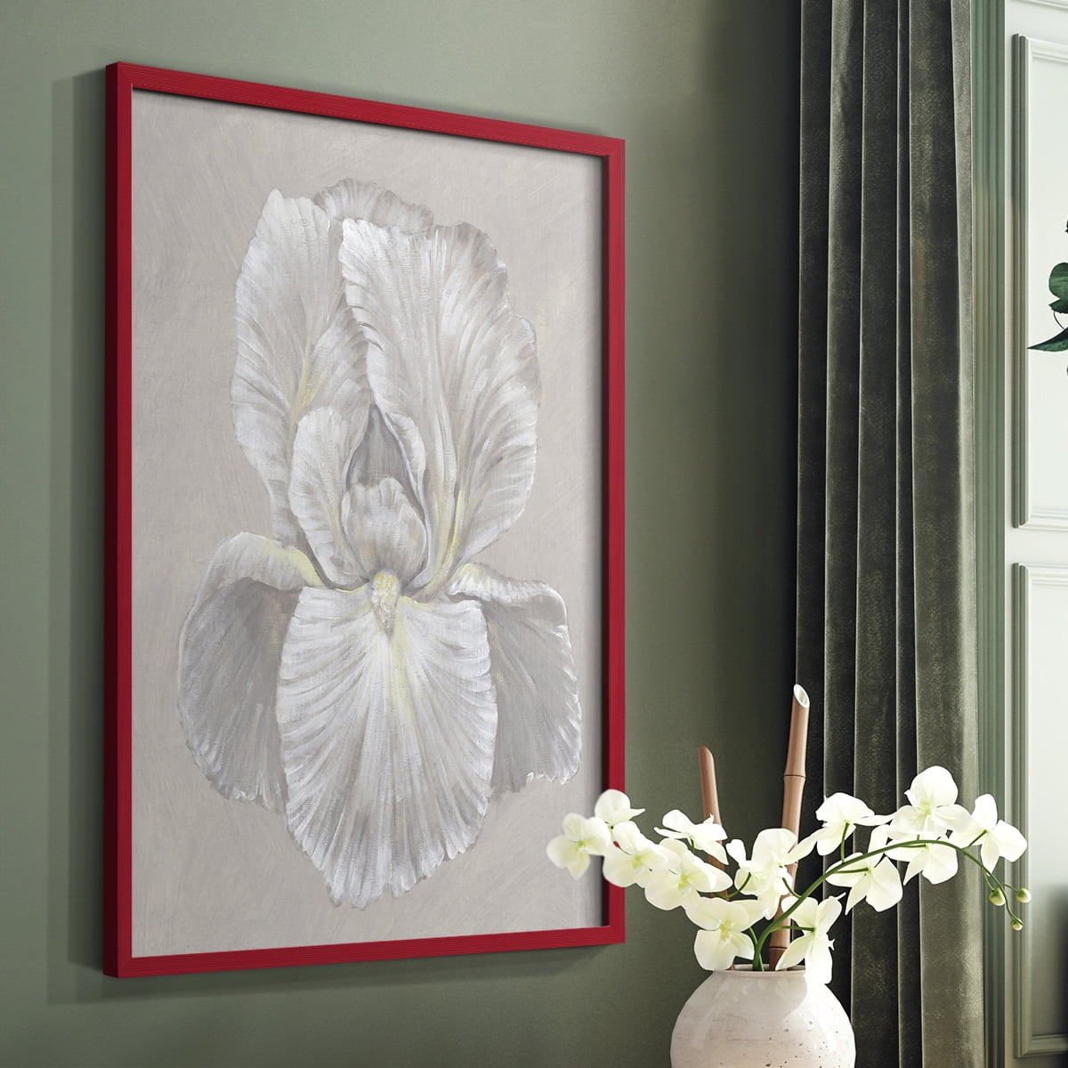 White Iris I Framed Print in Red Solid Wood 8 x 10 Framed Print