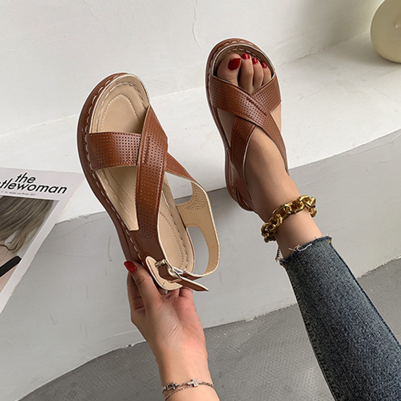 LoyisViDion Women’S Sandals Clearance Women'S Comfortable Buckle Open