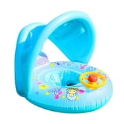 Baby Swimming Ring Inflatable Sunscreen Baby Swim Ring Inflatable Baby Swimming Aid Float Children's Swimming Ring with Steering Wheel and Awning
