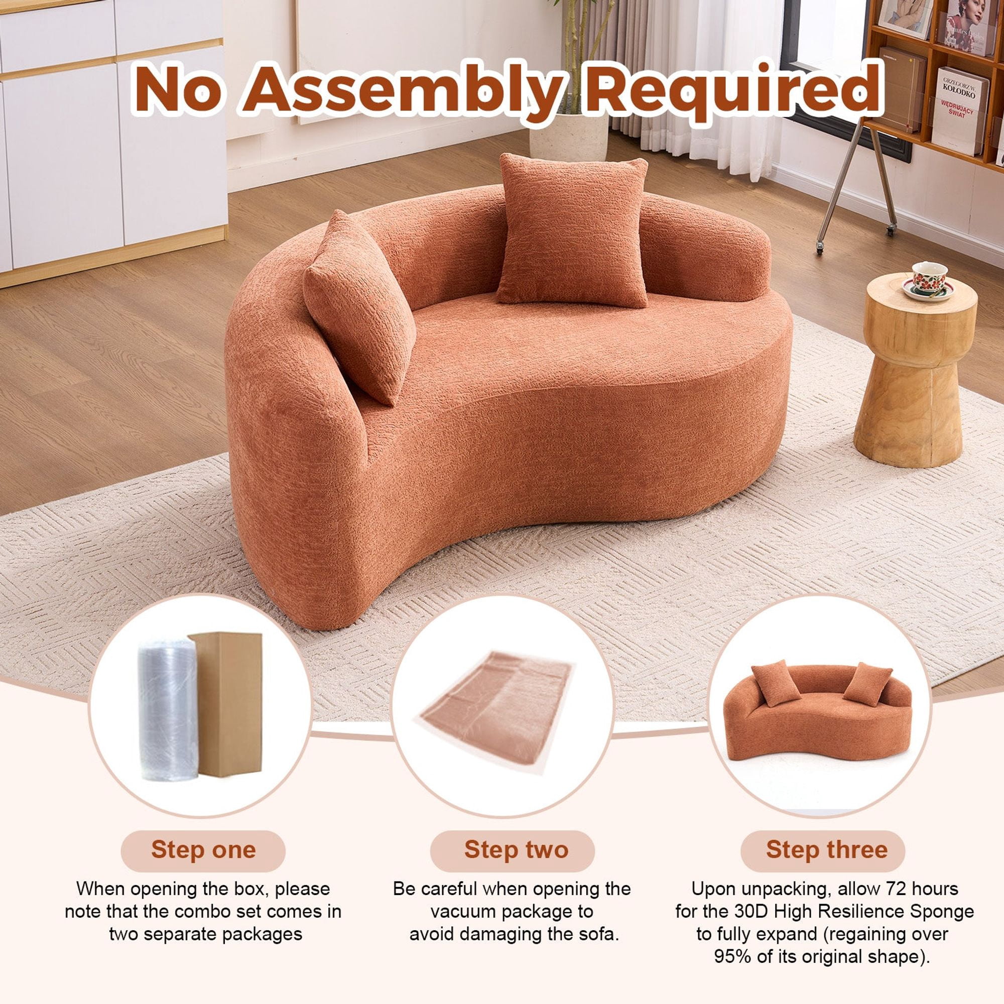 Sailvan S-Curved Chenille Sofa Loveseat, Dual-Depth, No Assembly, Compact for Small Spaces