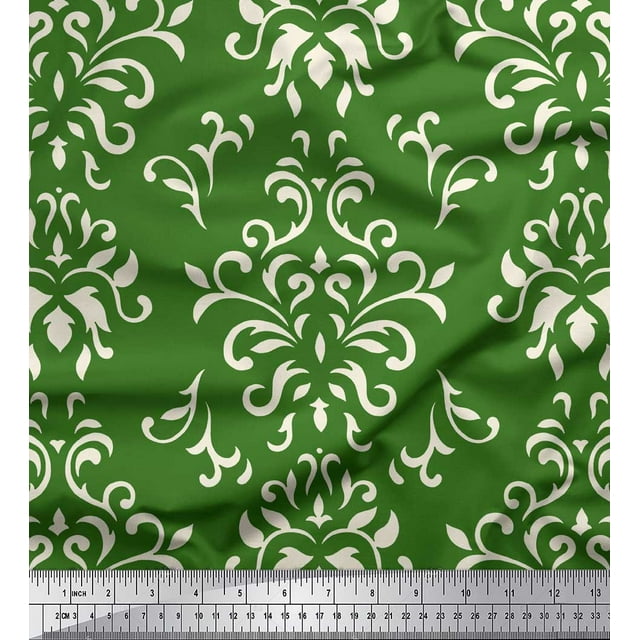 Soimoi Tissu Popeline de Coton Vert Tissu Imprimé Damas Filigrane au Mètre 42 Pouces de Large