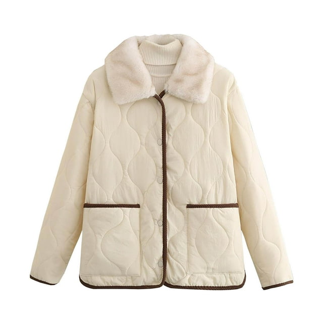 HAiming Womens Quilted Jacket Oversized Button Lapel Collar Fleece Lined Winter Warm Outerwear Coat with Pockets