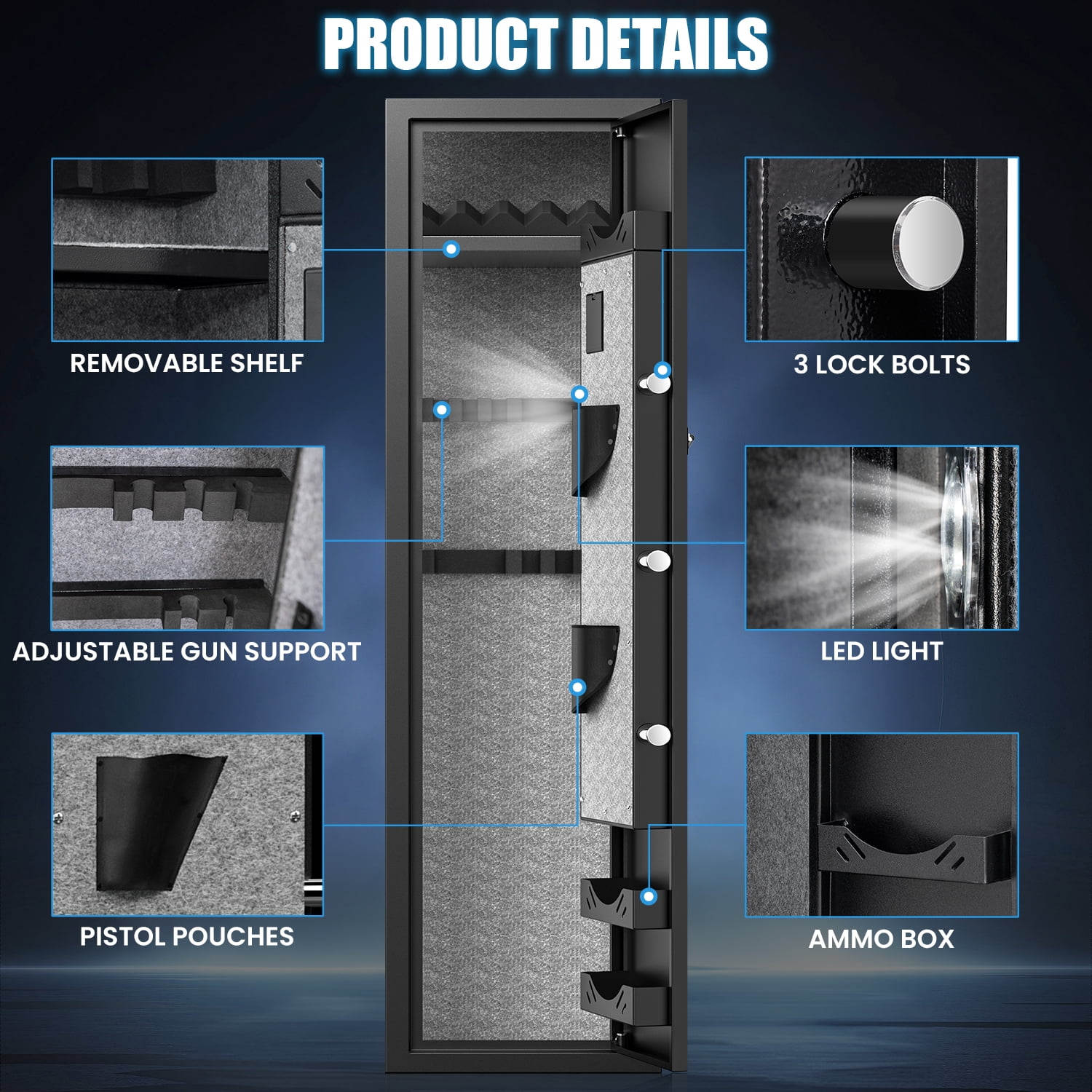 Omethey 5-7 Biometric Fingerprint with LCD Keypad, LED Light, 3 Adjustable Racks Gun Safes