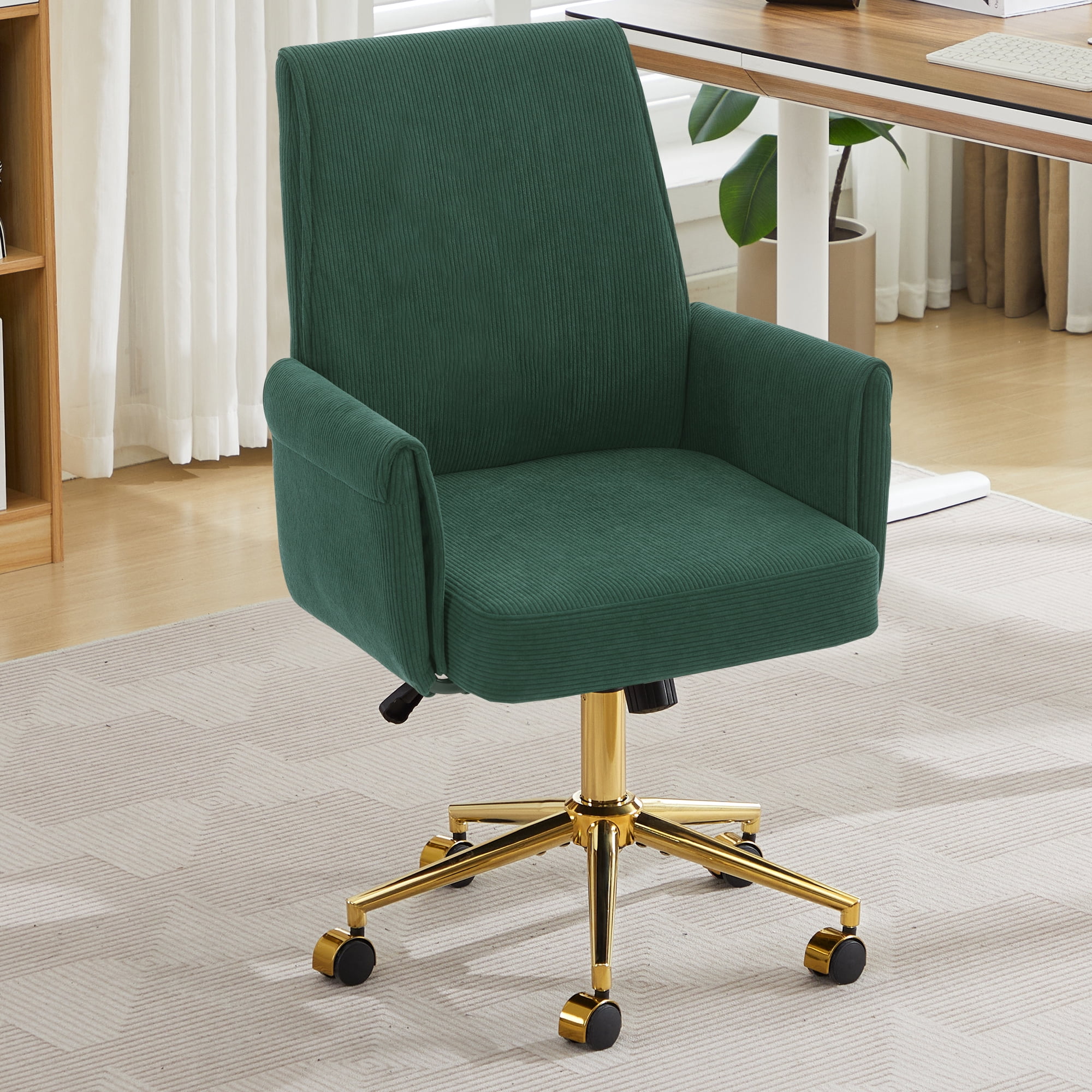 Homy Casa Upholstered Office Chair with Wheels, Adjustable Swivel Vanity Chair for Home Office