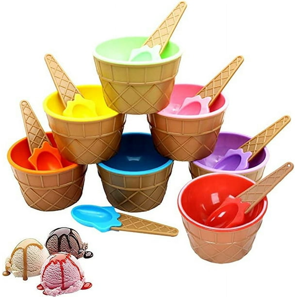 7 tazones de helado de plástico, tazones de postre, copas de postre congelado, tazones de helado reutilizables para alimentos, frutas, helados, yogur, postres, fiestas (uno de cada color) ER Rojo Verde