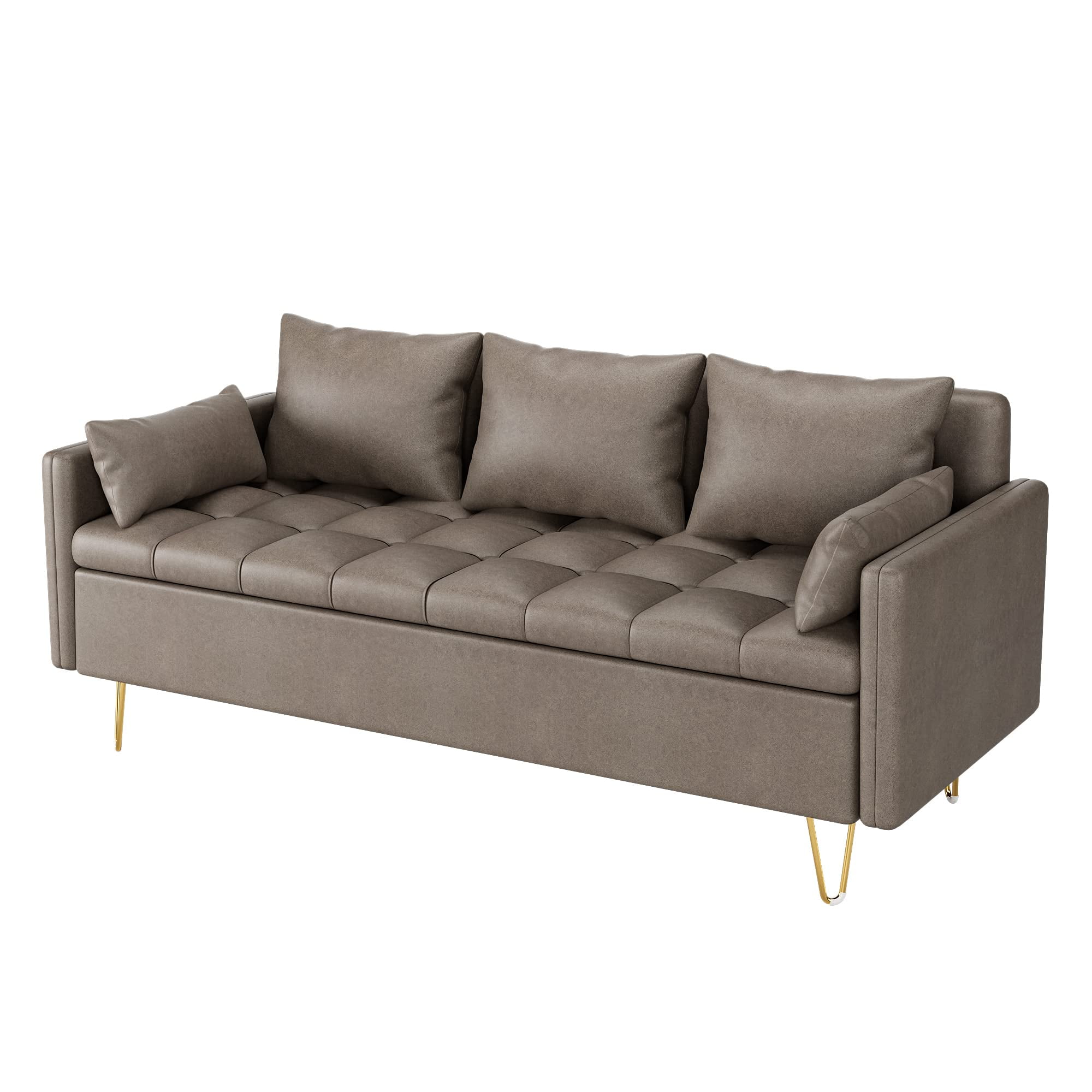 Dark Brown Faux Leather Couch Sofas, Hand Stitched Sectional Sofa