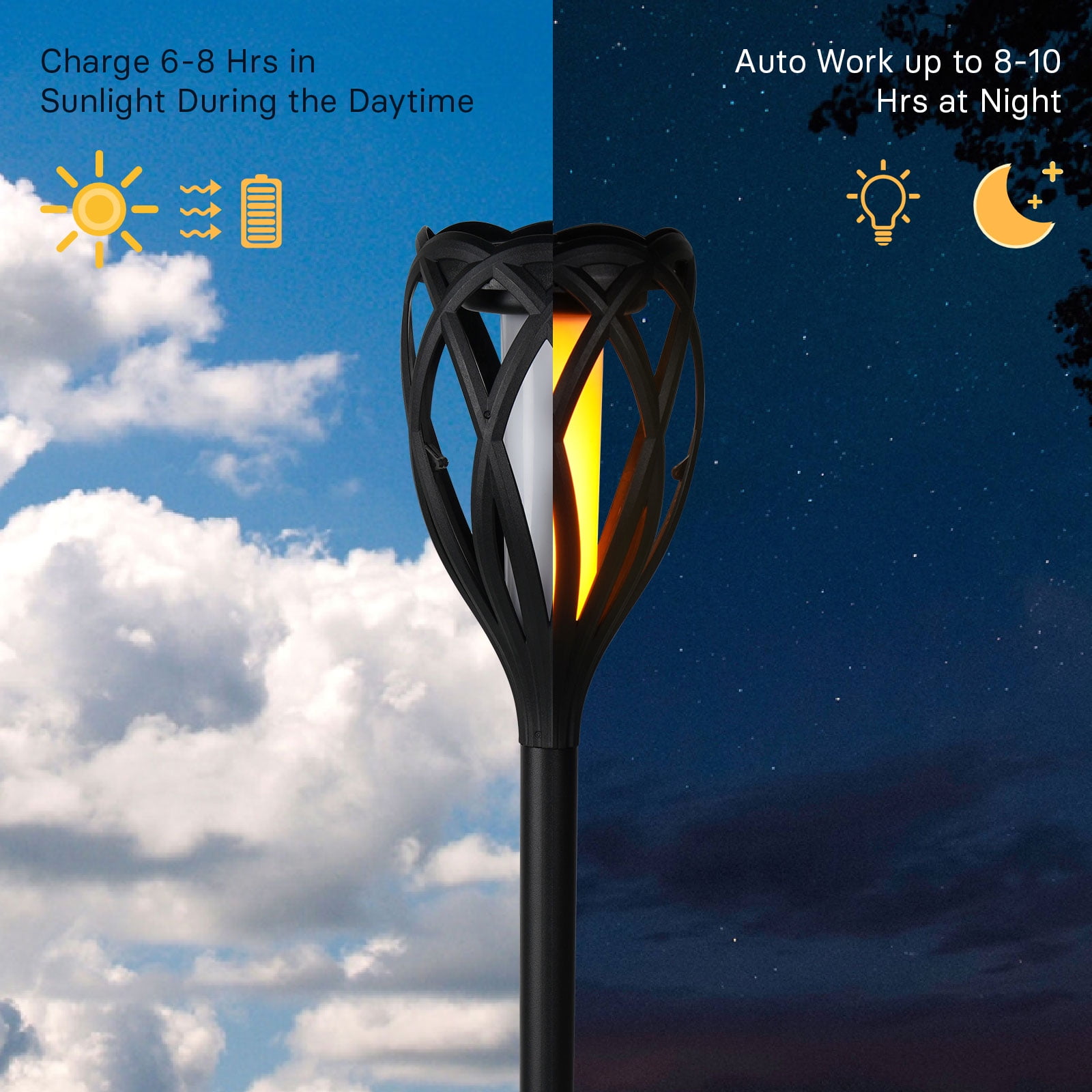 GRANDPATIO Tall Solar Torch Landscape Lights 4-Pack, Flickering Flame, Auto on/off, for Garden Patio Yard Decor, Pathway Light, LED Lighting