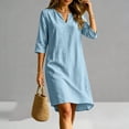 thumbnail image 2 of Tqcoqu Linen Dresses for Women,V Neck 3/4 Sleeve Tunic Boho Knee Length Dress, Casual Summer Shift Modest Beach Vacation Dresses,Light Blue Women's S-XXL, 2 of 8