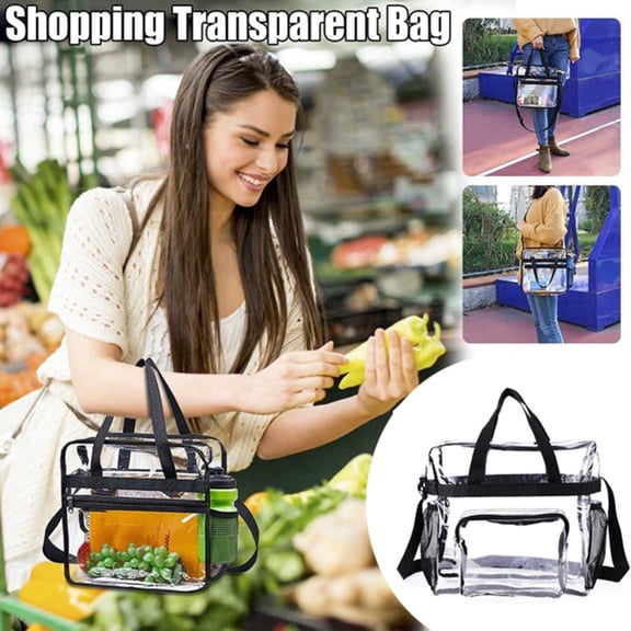 Stadium Approved Transparent Lunch Bag with Adjustable Strap - Clear Work Tote with Front Pocket for Men & Women