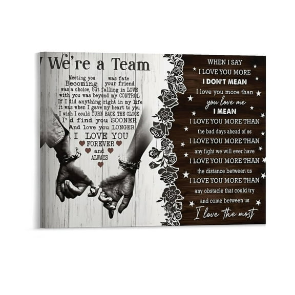 Couple Art Prints - 'We're A Team When I Say I Love You' Poster Wrapped Wooden Frame Wall Decor,,Canvas Wall Art for Living Room,Bedroom,Office,Ready to Hang
