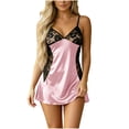 thumbnail image 3 of AHTJRT Women's Satin Nightdress Lace Sheer Lingeries Deep V Neck Spaghetti Strap Sleepwear Chemise Mini Teddy Bridal Negligees Pink S, 3 of 7