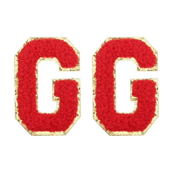Uxcell Chenille Letter Patches 2.2" Self Adhesive Letter G Stick on Embroidered Patch for Clothing Repair (Red, Pack of 2)