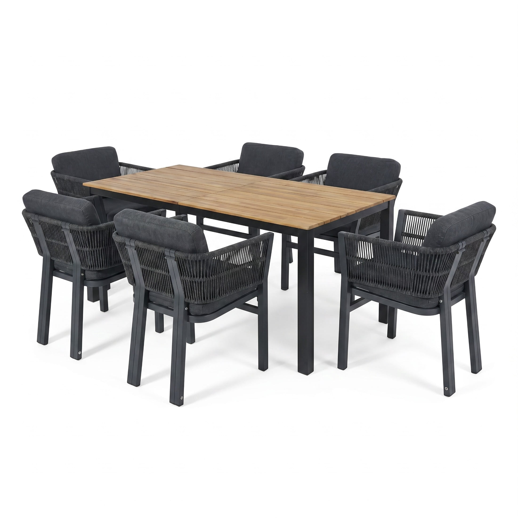 Christopher Knight Home 7-Piece Outdoor Dining Set with Table and Aluminum Rope Chairs, Teak+Gray