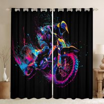 Manfei Motorcycle Motor Biker Blackout Curtains Set of 2 (52x84 Each),Extreme Speed Sport Window Curtains,Watercolor Splash Ink Curtains and Drapes For Children,Luxury Bedroom Decor