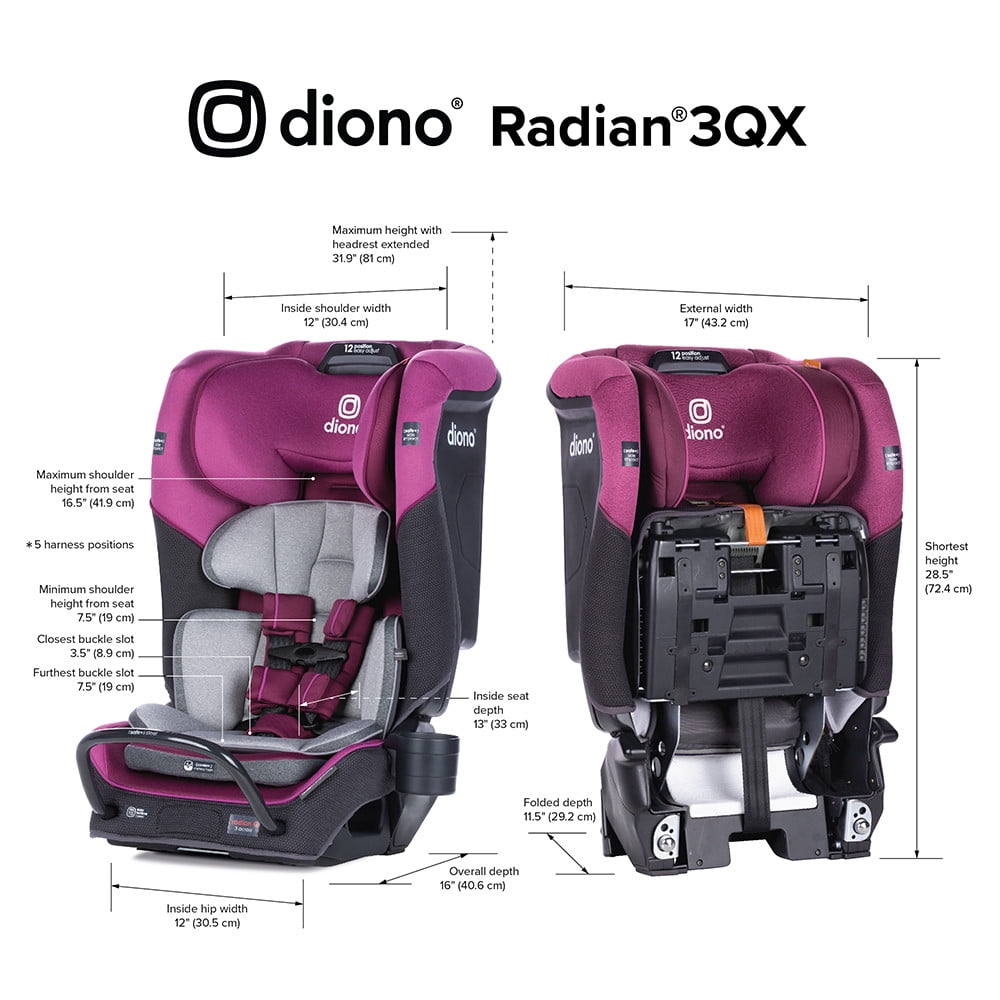 Diono Radian 3QX SafePlus All-in-One Convertible Car Seat, Slim Fit 3 Across, Black