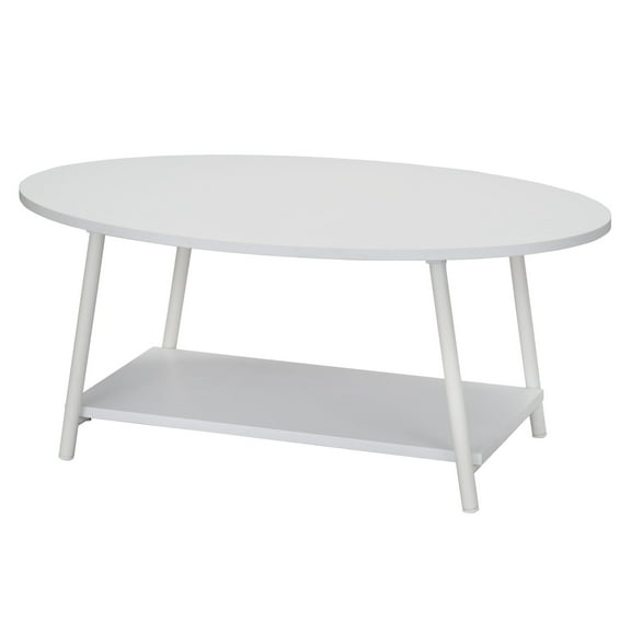 Household Essentials Jamestown Oval Coffee Table with Storage Shelf Scandinavian White and White Metal
