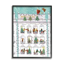 Stupell Industries Santa Claus Gifts City Rooftop Holiday Painting Black Framed Art Print Wall Art