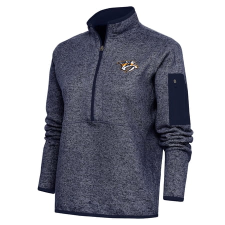Women s Antigua Heather Navy Nashville Predators Team Logo Fortune Quarter-Zip Jacket