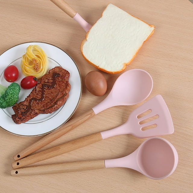Unique Bargains Ensemble de 4 Spatules en Silicone Résistant à la Chaleur pour Cuisine, Ustensiles de Cuisson, Rose