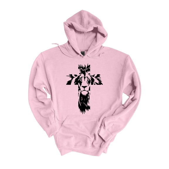 Mens Christian Hoodie Lion of judah Jesus Faith Hooded Sweatshirt-Light Pink-large