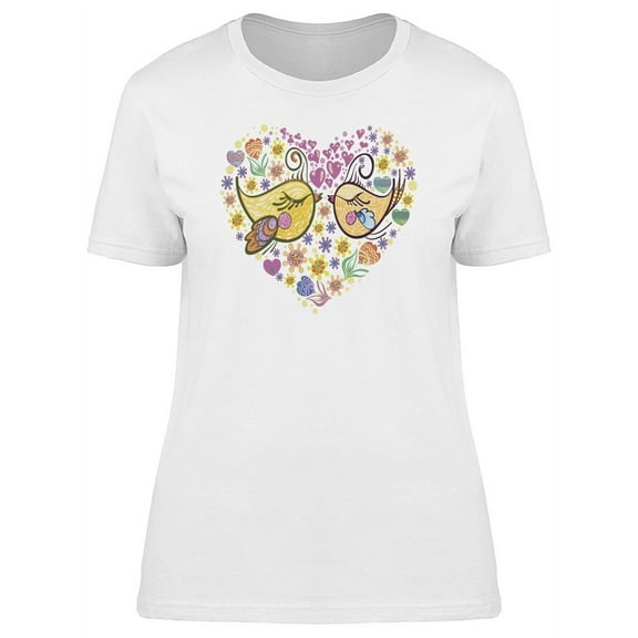 Floral Heart Kissing Birds Tee Women's -Image by Shutterstock