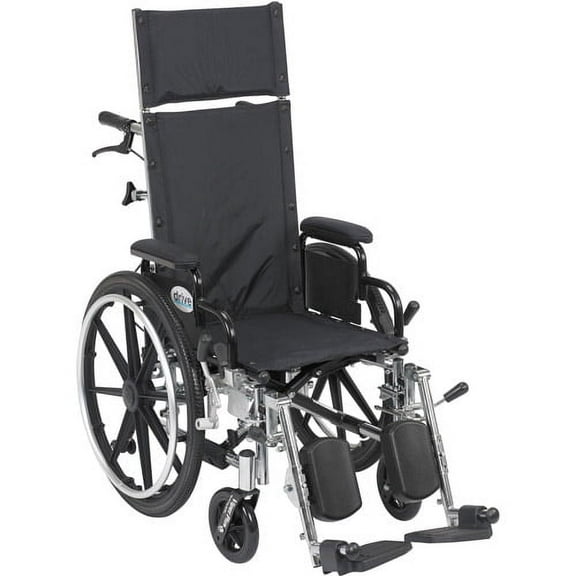 Drive Medical Viper Plus Light Weight Reclining Wheelchair with Elevating Leg Rests and Flip Back Detachable Arms, 14" Seat