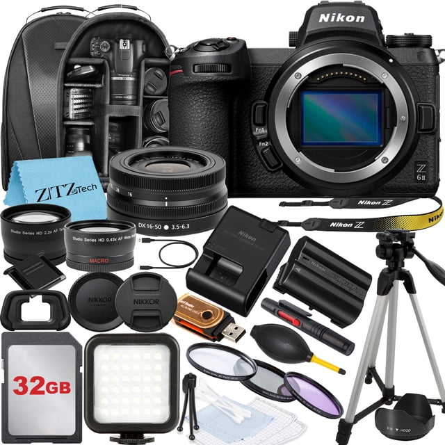 Nikon Z6 II Mirrorless Camera with NIKKOR Z DX 16-50mm VR Zoom Lens, 32GB Memory Card, Backpack, Flash, Tripod and ZeeTech Accessory Bundle