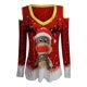 thumbnail image 4 of Camiseta de manga larga de trompeta con hombros descubiertos y estampado de alces de Navidad a la moda para mujer Fridja  fhghd1206, 4 of 5