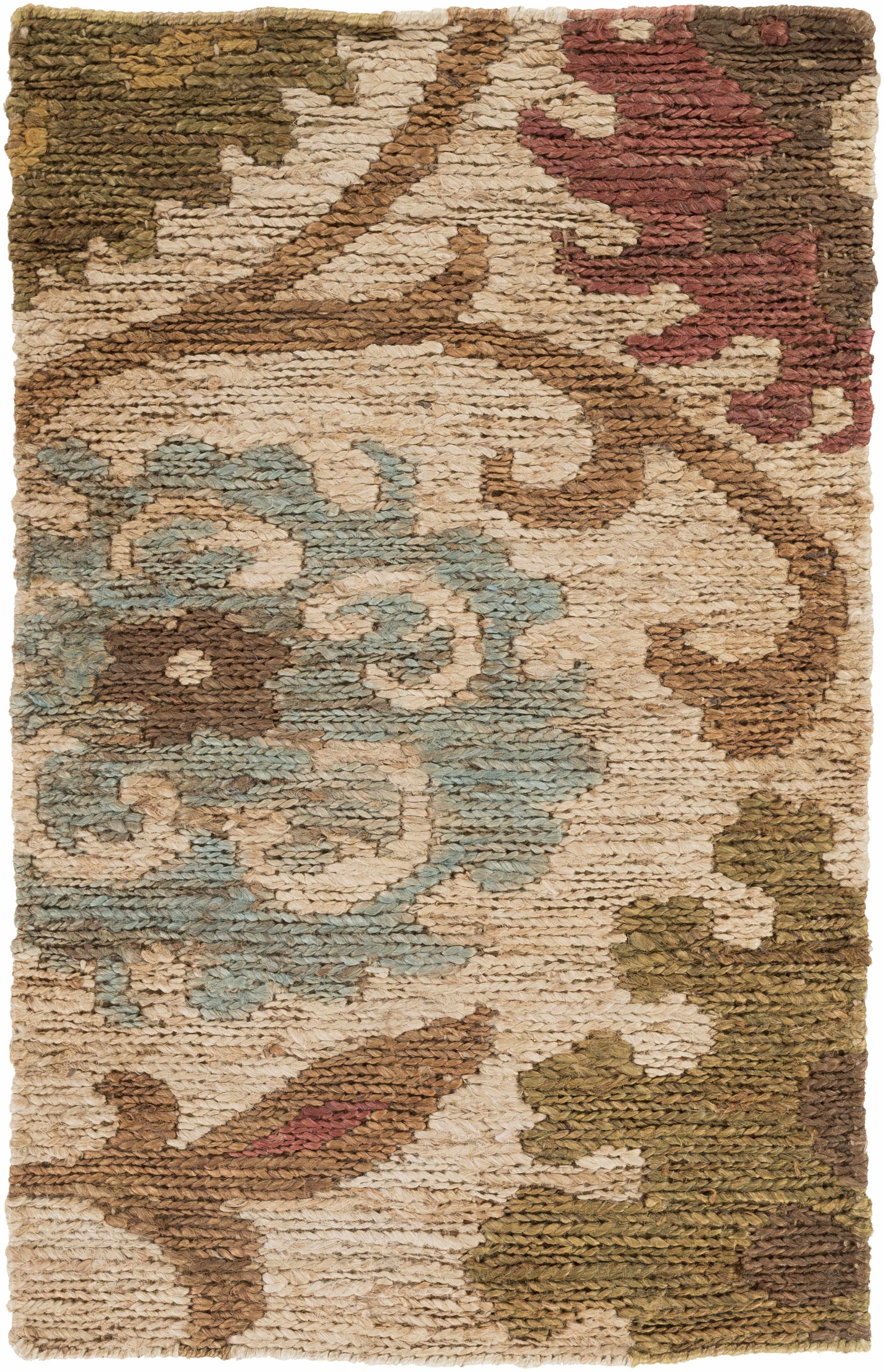 Hauteloom Stillmore Jute Living Room, Bedroom Area Rug - Bohemian/Global - Olive, Rust, Teal - 2' x 3'