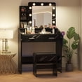 thumbnail image 4 of GloryStar Dressing Table with Mirror and 3 Lighting Modes, LED Vanity Desk with Power Outlet, Cushioned Stool, and Two Drawers, 4 of 7