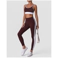 thumbnail image 3 of PISONIC Women 2 Piece Workout Sets Color Block Sports Bra High Waist Tummy Control Active Leggings Yoga Outfit Set, 3 of 7