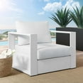 thumbnail image 2 of Lounge Chair Armchair, White, Aluminum, Metal, Fabric, Modern Contemporary, Outdoor Patio Balcony Cafe Bistro Garden Furniture Hotel Hospitality, 2 of 8