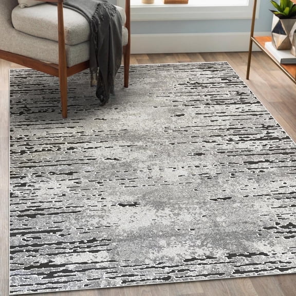 Luxe Weavers Minimalist Distressed Abstract Gray 8x10 Area Rug, Machine-Woven Carpet