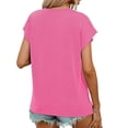 thumbnail image 2 of CALIPESSA Cap Sleeve Ribbed Tops for Women 2024 Fashion Loose Casual T Shirt with Front Pocket Pink M, 2 of 5