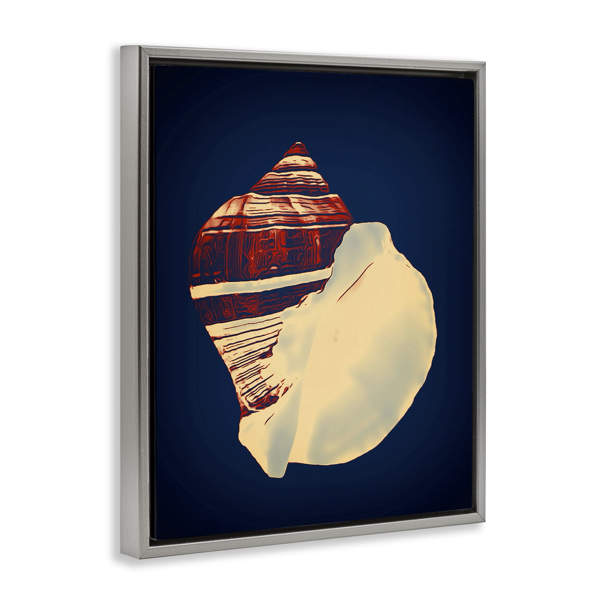 Stupell Industries Fiber Conch on Blue Nautical & Beach Painting Gray Floater Framed Canvas Art Print Wall Art, 17 x 21