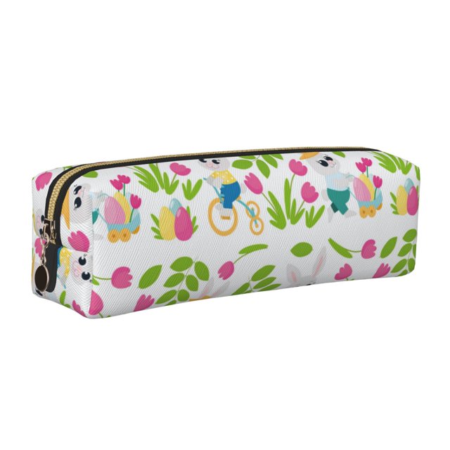 Easygdp Happy Easter para Estuche de Lápices de Cuero, Estuche de Papelería de Cuero, Estuche de Gran Capacidad con Cremallera