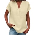 thumbnail image 2 of Gamivast Linen Tops for Women Split V Neck Short Sleeve Loose Fit Blouses Casual Shirts Tunic Tops Flowy Blouse for Daily Work Vacation Summer Wear outfits, 2 of 6